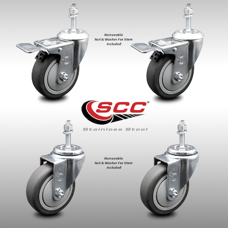 Service Caster 4 Inch SS Thermoplastic Rubber 1/2 Inch Stem Caster Total Lock Brake SCC, 2PK SCC-SSTSTTL20S414-TPRB-381615-2-S-2